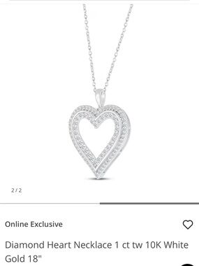 Diamond Heart Necklace in White Gold - 10K (1 ct tw)